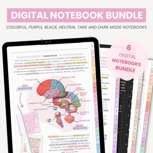 Pacote de caderno digital | Cadernos Digitais Retrato | Caderno do Aluno | Modelos de notas digitais Sticky Notes iPad Goodnotes por MADEtoPLAN