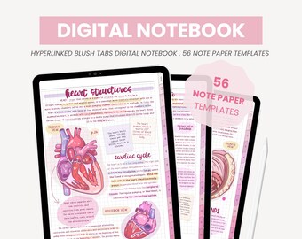 Portrait Digital Notebook | Hyperlinked 12 Subject Student Notepad | Digital Note Paper Templates Sticky Notes iPad Goodnotes by MADEtoPLAN