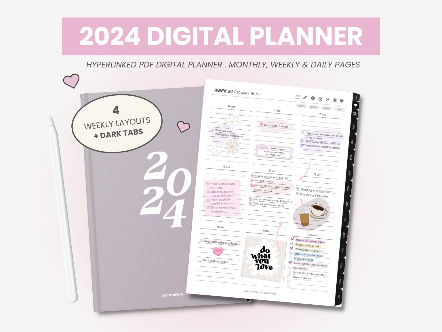 2024 Digital Planner 2024 Portrait Planner Daily & Weekly 