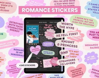 Bookish Pastel Digital Stickers | Romance & Romantasy Reading Journal Stickers | Cute Stickers for Book Lovers | Romance Tropes MADEtoPLAN