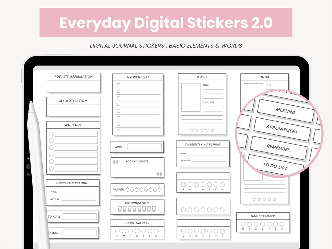 Essential Widget Stickers | Minimalist Everyday Digital Stickers ...