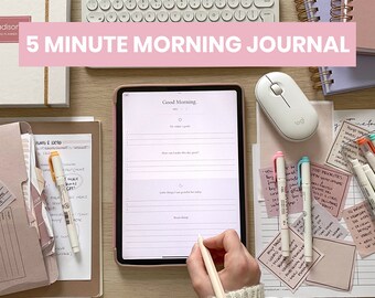 Diario matutino de 5 minutos Digital / Diario de gratitud digital / Diario de reflexión diaria / Planificador de diario de iPad para la notabilidad de Goodnotes