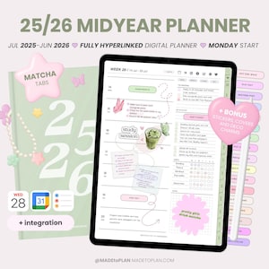2025-2026 Portrait Mid Year Digital Planner | Hyperlinked Dated Monthly Weekly Daily Pages | Everyday Stickers iPad Goodnotes MADEtoPLAN