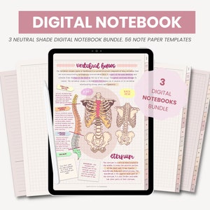 Digital Note Paper | Neutral Digital Notebook | Dotted, Lined, Grid, Cornell Note Taking Templates with Tabs for Goodnotes by MADEtoPLAN