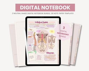 Digital Note Paper | Neutral Digital Notebook | Dotted, Lined, Grid, Cornell Note Taking Templates with Tabs for Goodnotes by MADEtoPLAN