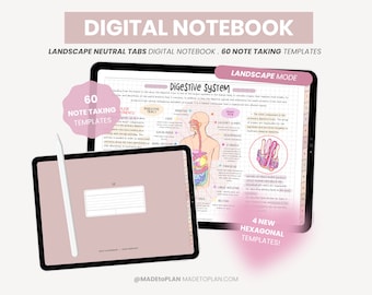 Landscape Digital Notebook | 12 Subject Student Notebook | Digital Note Taking Templates + Sticky Notes for iPad Goodnotes by MADEtoPLAN