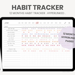 Digital Daily Habit Tracker | Monthly Everyday Habit Tracker | Goal iPad Planner for Goodnotes, Notability PDF Printable Habit Tracker Pages