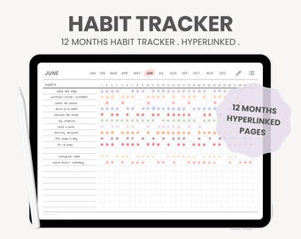 Digital Daily Habit Tracker | Monthly Everyday Habit Tracker | Goal iPad Planner for Goodnotes, Notability PDF Printable Habit Tracker Pages