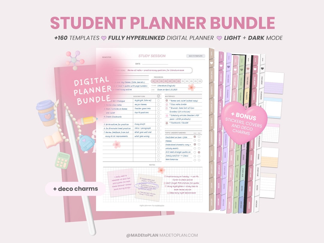 Student Digital Planner Bundle | Study, Assignment, Essay, Exam ...