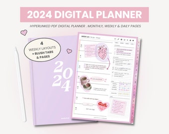 2024 Digital Planner | 2024 Portrait Planner | Daily & Weekly Planner | Hyperlinked Planner and Digital Stickers for Goodnotes by MADEtoPLAN