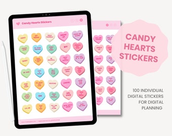 Candy Hearts Digital Stickers | Conversation Hearts PNG | Cute Pastel Digital Stickers | Goodnotes Stickers for Digital Planner MADEtoPLAN