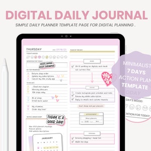Minimalist Digital Journal | Undated Daily Planner | Minimalist Daily Journal Dashboard | iPad Tablet Template for Goodnotes, Notability