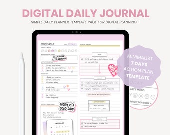 Minimalist Digital Journal | Undated Daily Planner | Minimalist Daily Journal Dashboard | iPad Tablet Template for Goodnotes, Notability