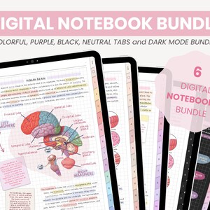 Pacchetto di 6 taccuini digitali verticali / Note per studenti che prendono appunti / Modelli di carta per appunti digitali + Note adesive iPad Goodnotes di MADEtoPLAN