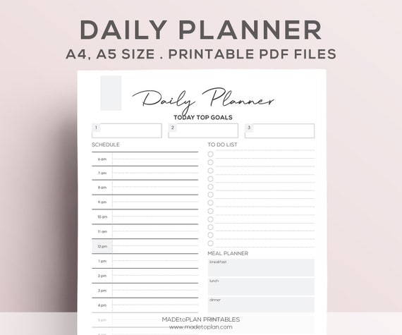 Planificador Diario Imprimible / Agenda, A4, A5, PDF, Organizador