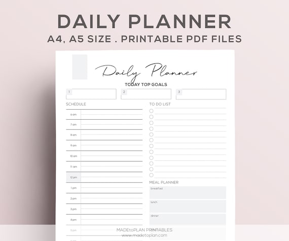 Daily Planner Printable Agenda A4 A5 PDF Daily Organizer - Etsy