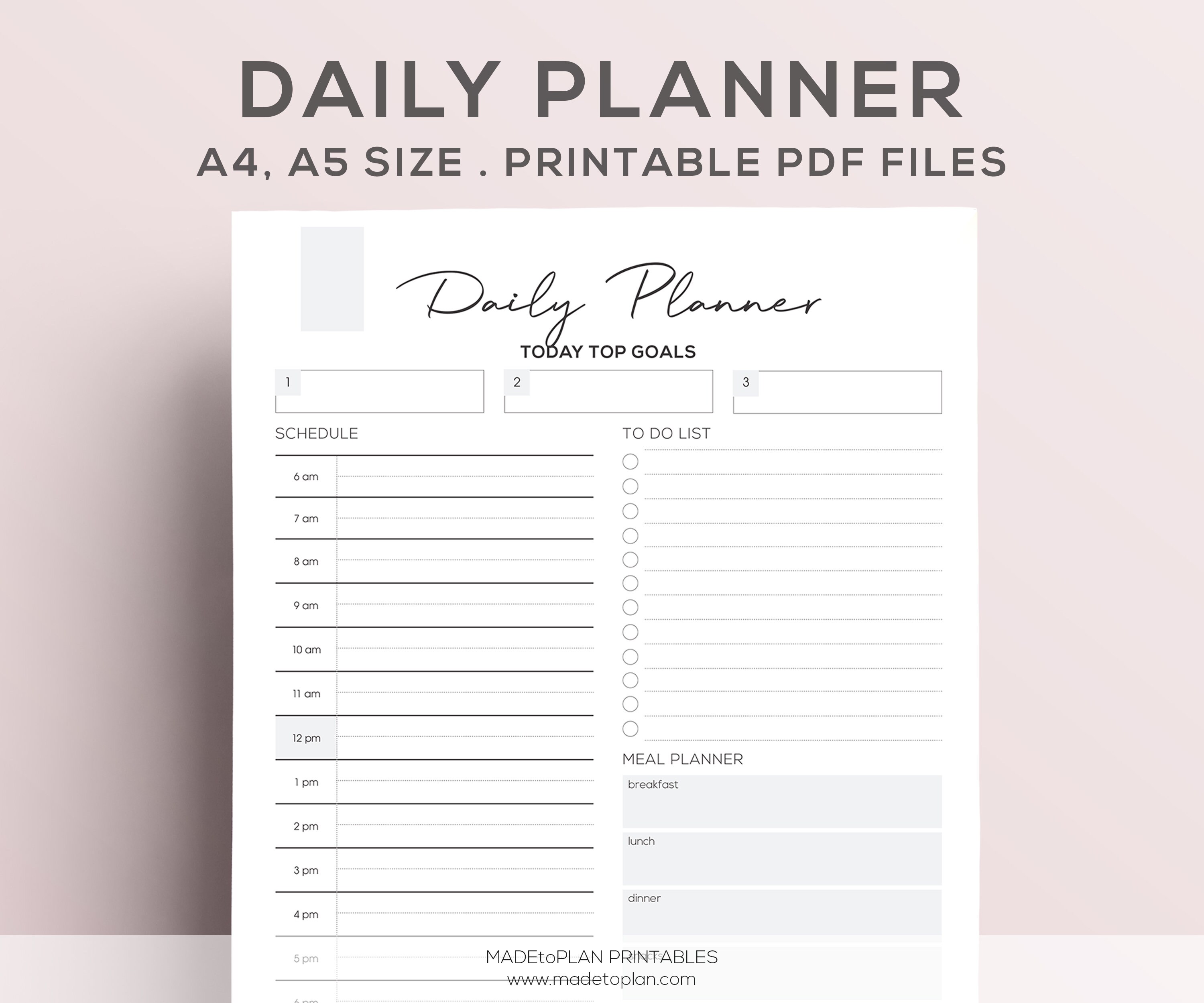 Daily Planner Printable Agenda A5 Pdf Daily Organizer Etsy