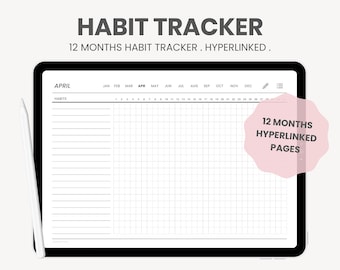 Digital Daily Habit Tracker | Monthly Everyday Habit Tracker | Goal iPad Planner for Goodnotes, Notability PDF Printable Habit Tracker Pages