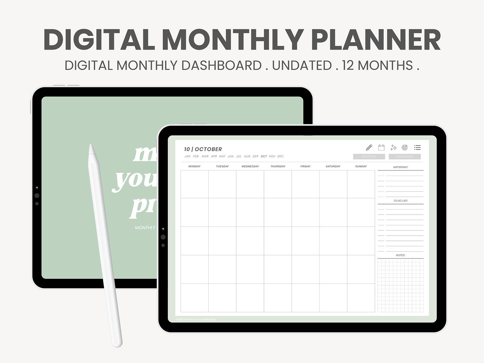 Undated Daily Planner Dashboard — 2024 Digital Planners by MADEtoPLAN