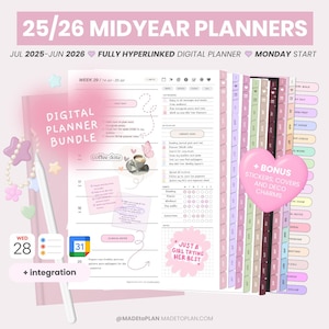 2025-2026 Mid Year Digital Planner Bundle | Hyperlinked Dated Monthly Weekly Daily Pages Student Everyday Stickers iPad Goodnotes MADEtoPLAN