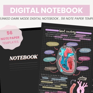 Blocco note digitale con ritratto in modalità scura / Appunti per studenti che prendono appunti digitali / Modelli di carta per appunti digitali per iPad Goodnotes di MADEtoPLAN