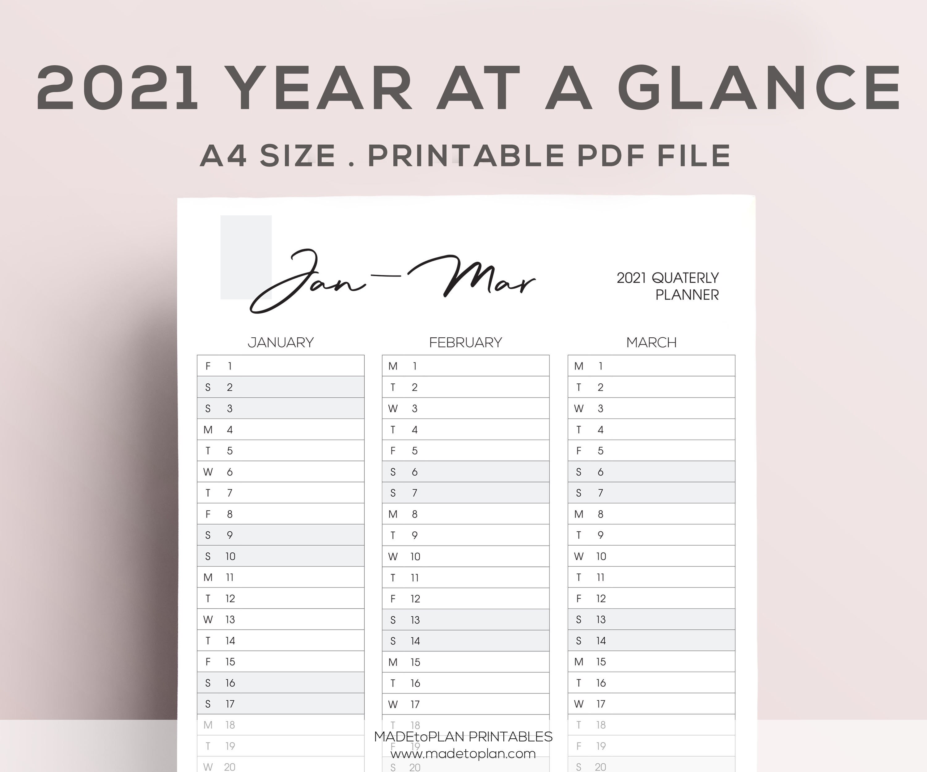 2021 Year at a Glance Printable 2021 Quarterly Planner - Etsy