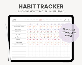 Digital Daily Habit Tracker | 12 Months Routine and Motivation Habit Tracker | Goal Digital Planner | Printable Habit Tracker Pages