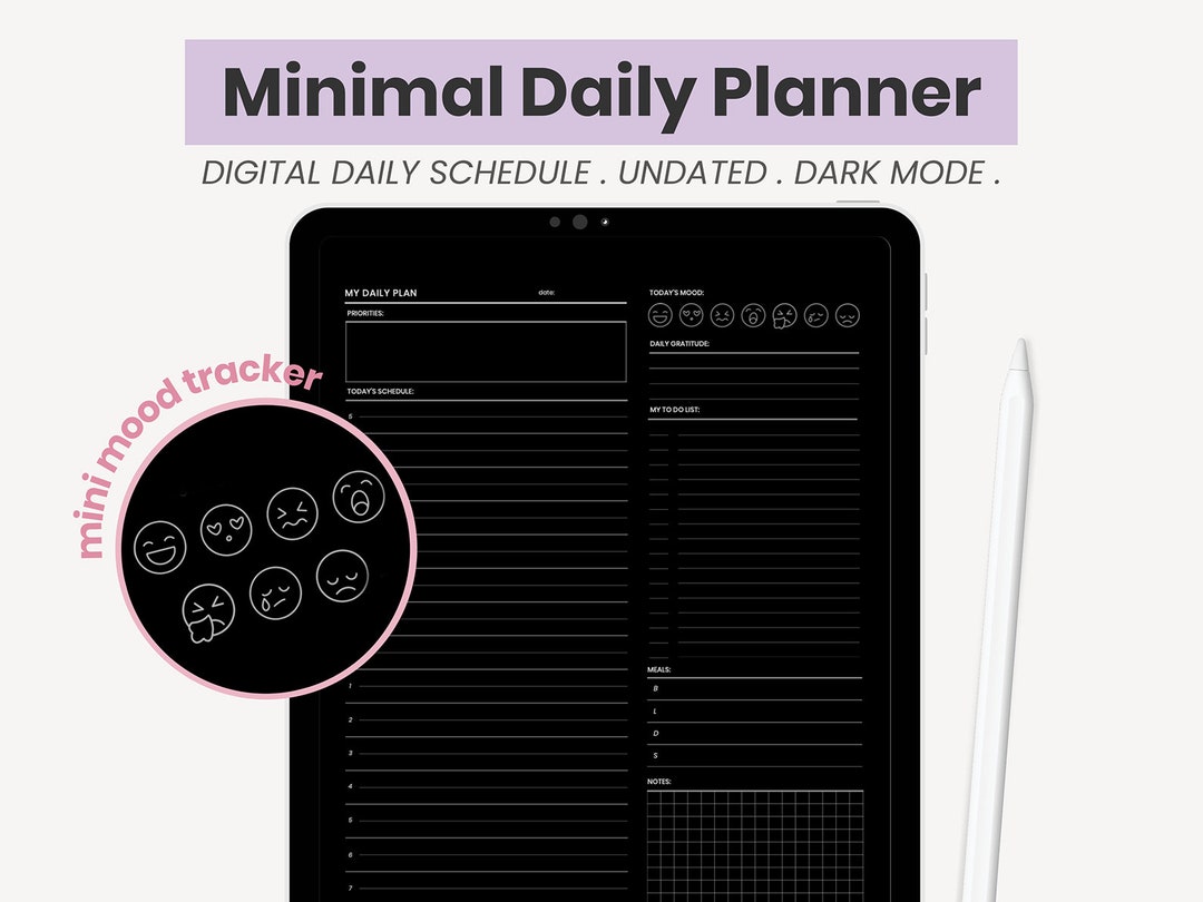 Dark Mode Digital Daily Planner | Hourly Digital Planner | Undated ...