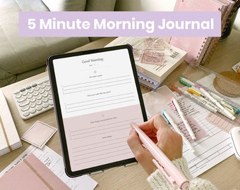 Diario matutino de 5 minutos Digital / Diario de gratitud digital / Diario de reflexión diaria / Planificador de diario de iPad para la notabilidad de Goodnotes