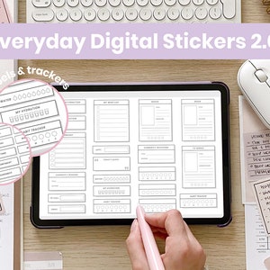 Everyday Digital Notepad Stickers | Digital Habit Tracker | Essentials Digital Stickers | Words Phrases Digital iPad Stickers for Goodnotes