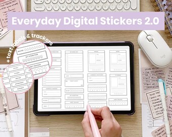 Etiquetas diárias do bloco de notas de Digitas | Rastreador de hábitos digitais | Adesivos digitais essenciais | Palavras, frases, adesivos digitais para iPad para Goodnotes