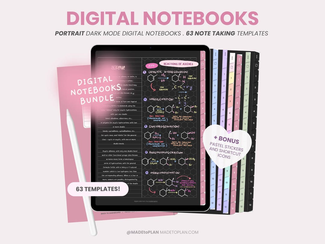 Student Digital Notebooks Bundle | College Academic Templates | Dark ...