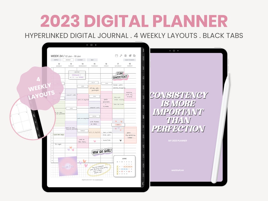 2023 Digital Planner Monthly & Weekly iPad Agenda Minimalist Planner  Digital Stickers and Notepad Template for Goodnotes by Madetoplan 