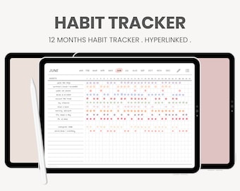 Digital Daily Habit Tracker | Monthly Everyday Habit Tracker | Goal iPad Planner for Goodnotes, Notability PDF Printable Habit Tracker Pages