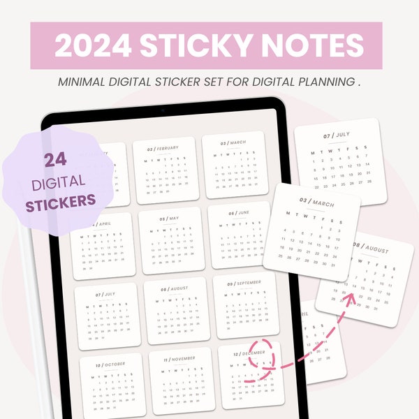 2024 Calendar Digital Stickers | Functional Widgets Stickers for Digital Planner | Digital Sticky Notes for iPad Goodnotes by MADEtoPLAN