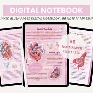 Rosa Digitales Notizbuch Bundle | Portrait Digitale Notizbücher | Studenten Notizbuch | Digitale Blush Notizen Vorlagen für iPad Goodnotes von MADEtoPLAN