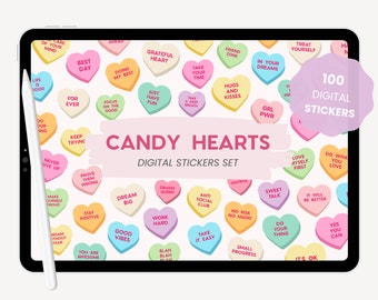 Candy Hearts Digital Stickers | Motivational Affirmation Stickers | Cute Digital Everyday Stickers for Goodnotes Digital Planner MADEtoPLAN