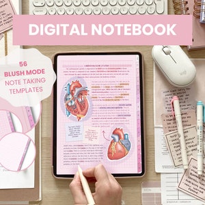 Portret Cyfrowy Notatnik | Różowe Cyfrowe Szablony Papieru Notatkowego | Notatki Studenckie Cyfrowy Notatnik Samoprzylepne Notatki iPad Goodnotes by MADEtoPLAN