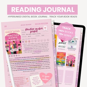 Diario di lettura digitale / Pianificatore di lettura con pagine rosa / Diario di libro estetico carino / Tracker registro di lettura iPad Goodnotes di MADEtoPLAN
