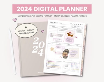 2024 Digital Planner | 2024 Portrait Planner | Daily & Weekly Planner | Hyperlinked Planner and Digital Stickers for Goodnotes by MADEtoPLAN