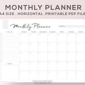 Monthly Planner Undated Printable | Month at a Glance Printable - Printable Monthly Overview - Monthly Layout Agenda
