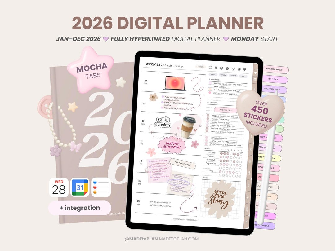 2026 Digital Planner | Portrait Weekly Planner | Dated Monthly Weekly ...