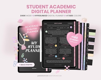 Dark Student Planner, Academic Digital Planner, College Study Planner, Assignments, Undated Daily Weekly Monthly iPad Goodnotes MADEtoPLAN