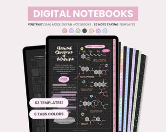 Digital Notebook with Tabs | Dark Mode Student Digital Templates | Hexagonal,Lined, Grid, Dotted, Organic Chemistry GoodNotes by MADEtoPLAN