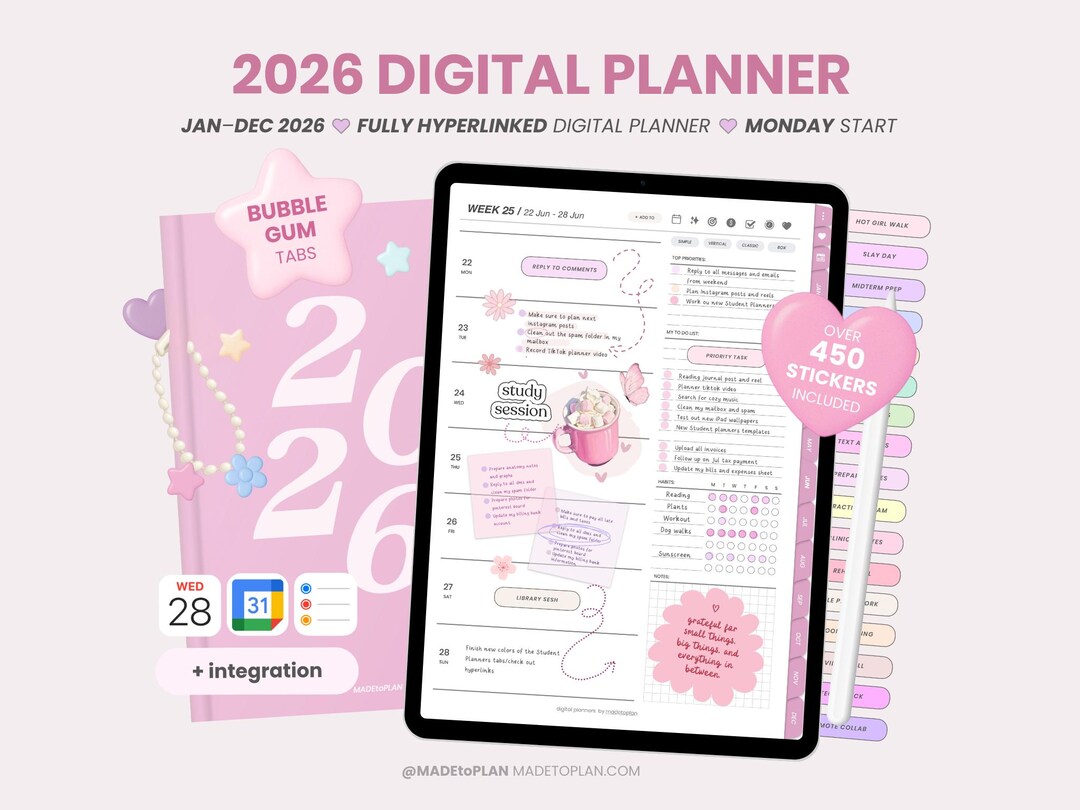 2026 Digital Planner | Portrait Weekly Planner | Dated Monthly Weekly ...