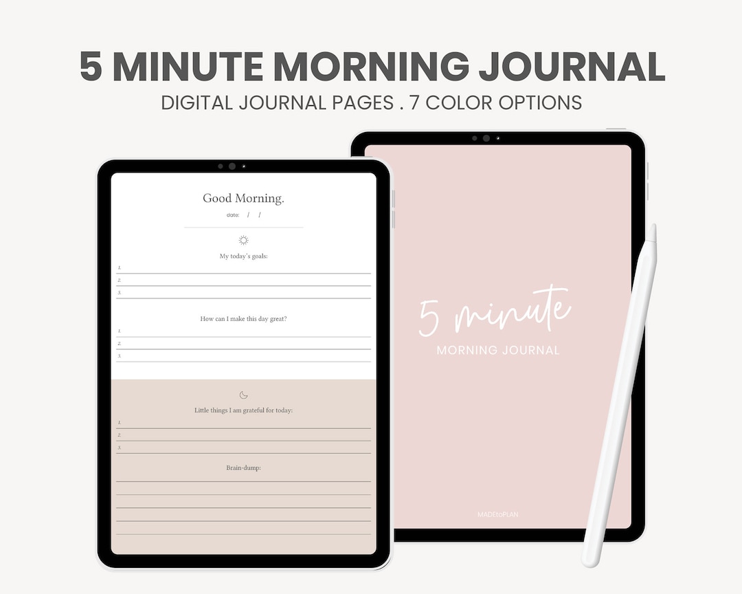 5 Minute Morning Journal Digital | Digital Gratitude Journal | Daily Reflection Journal | iPad ...