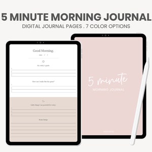 5 Minute Morning Journal Digital | Digital Gratitude Journal | Daily Reflection Journal | iPad Journal Planner for Goodnotes Notability
