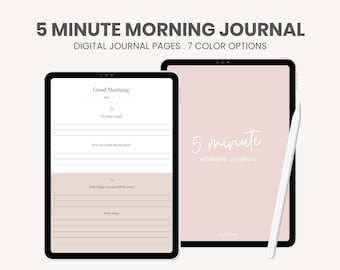 Diario matutino de 5 minutos Digital / Diario de gratitud digital / Diario de reflexión diaria / Planificador de diario de iPad para la notabilidad de Goodnotes