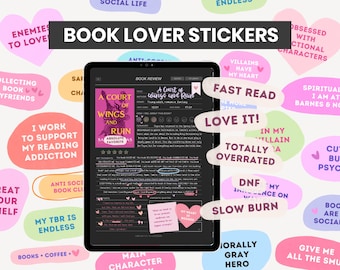 Digital Stickers for Reading Journal | Book Lovers Digital Stickers | Romance Lovers Bookish Pastel Stickers for GoodNotes by MADEtoPLAN