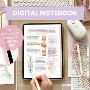 Cyfrowy notatnik portretowy | Cyfrowy notatnik do robienia notatek dla uczniów | Szablony cyfrowych notatek + notatki samoprzylepne iPad Goodnotes firmy MADEtoPLAN